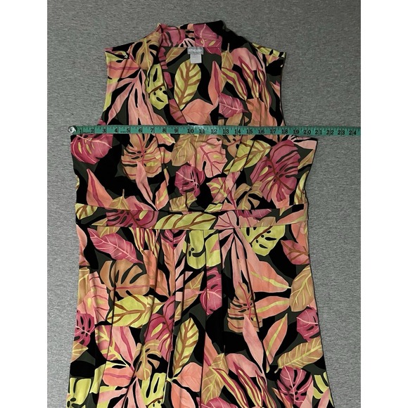 Chico's Leaf dress Pattern Sleeveless Dress Sz 3 XL babydoll stretch pleated - Picture 7 of 11